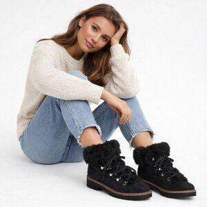 Franco Sarto Women's 8.5 Charcoal Faux Fur Harlin Lace-up Winter Ankle Boots